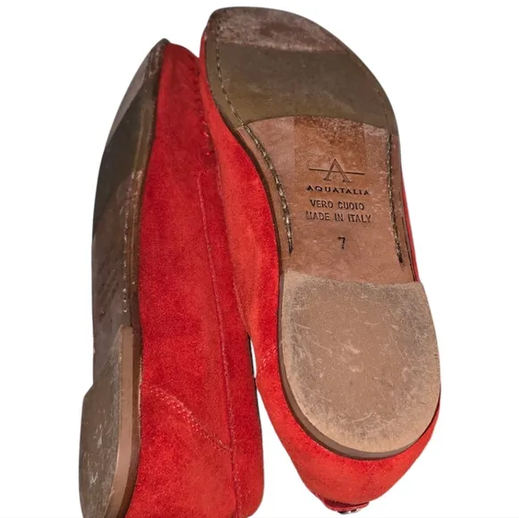 Aquatalia Suede Penny Loafers Women's 7 BRIGHT Red Pink