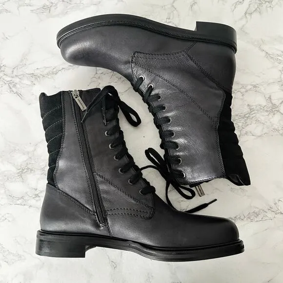 Aquatalia Super Racer Combat Boots Suede Leather Mid Calf Boots Women’s Size 10