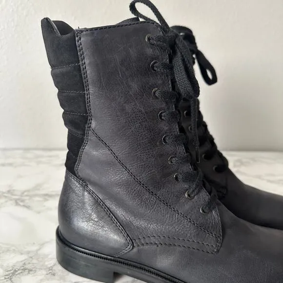 Aquatalia Super Racer Combat Boots Suede Leather Mid Calf Boots Women’s Size 10