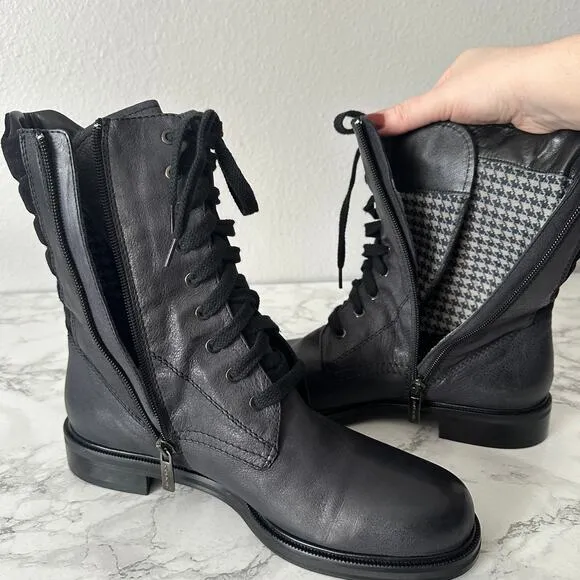 Aquatalia Super Racer Combat Boots Suede Leather Mid Calf Boots Women’s Size 10