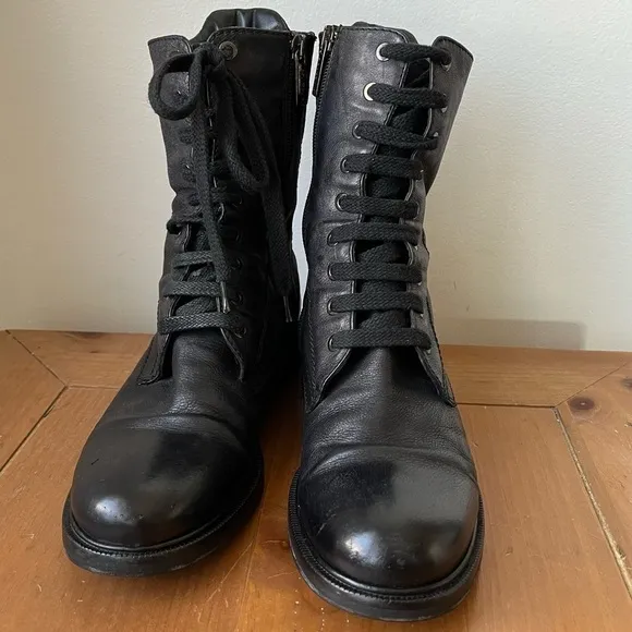 Aquatalia Women’s Super Racer Becca Combat Boots Black Lace Up Size 7