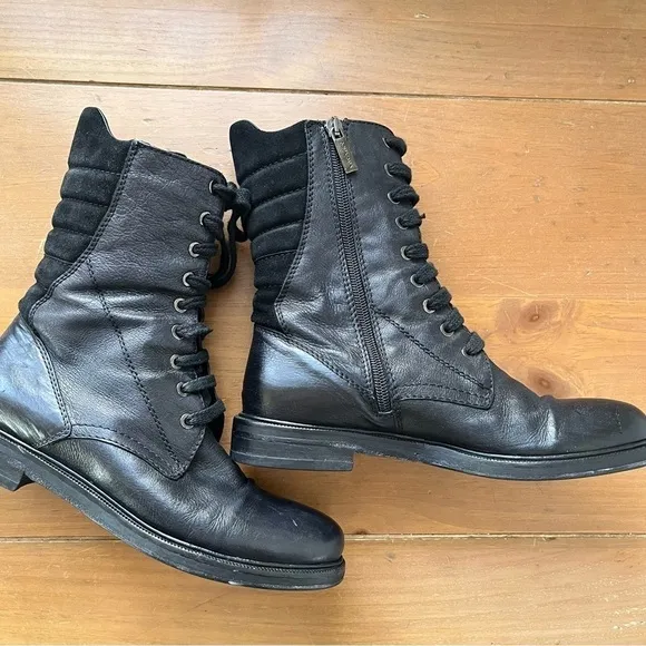 Aquatalia Women’s Super Racer Becca Combat Boots Black Lace Up Size 7