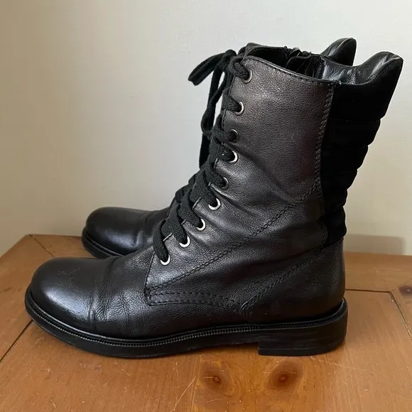 Aquatalia Women’s Super Racer Becca Combat Boots Black Lace Up Size 7