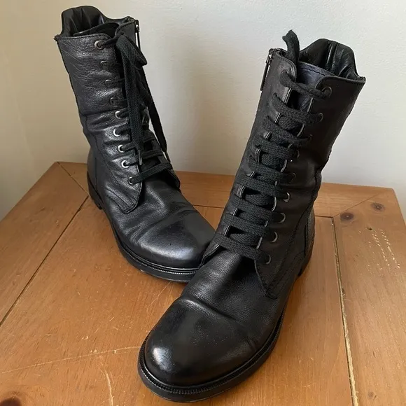 Aquatalia Women’s Super Racer Becca Combat Boots Black Lace Up Size 7