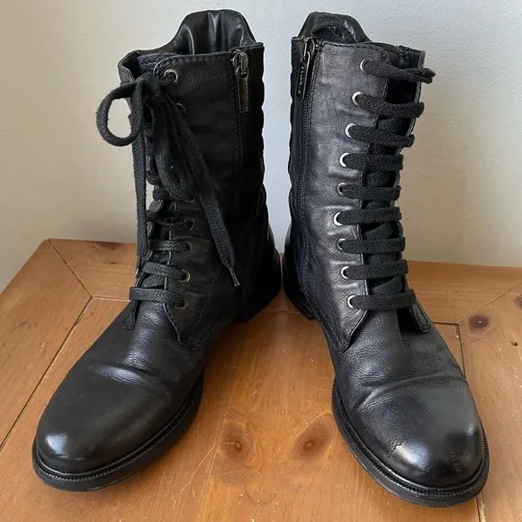 Aquatalia Women’s Super Racer Becca Combat Boots Black Lace Up Size 7