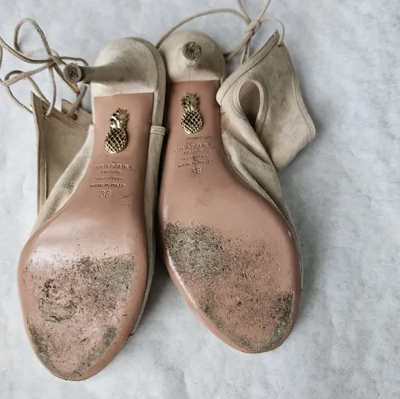 Aquazura tan suede tie back sandals