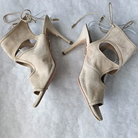 Aquazura tan suede tie back sandals
