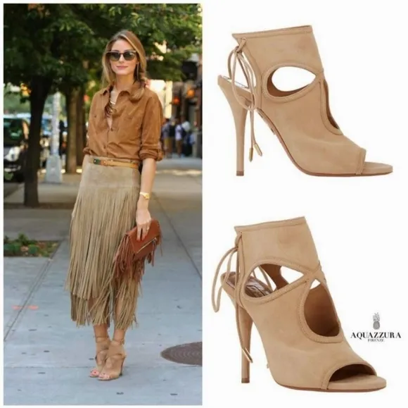 Aquazura tan suede tie back sandals