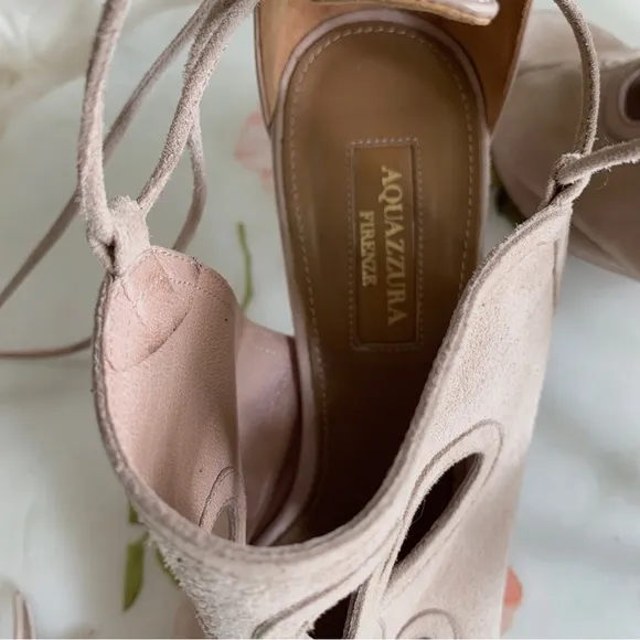 AQUAZURRA FIRENZE NEUTRAL LEATHER TUSSLE HEELED SANDALS