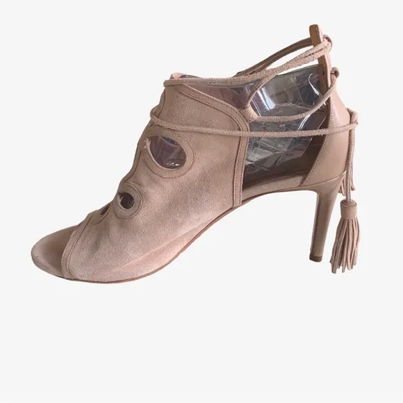 AQUAZURRA FIRENZE NEUTRAL LEATHER TUSSLE HEELED SANDALS