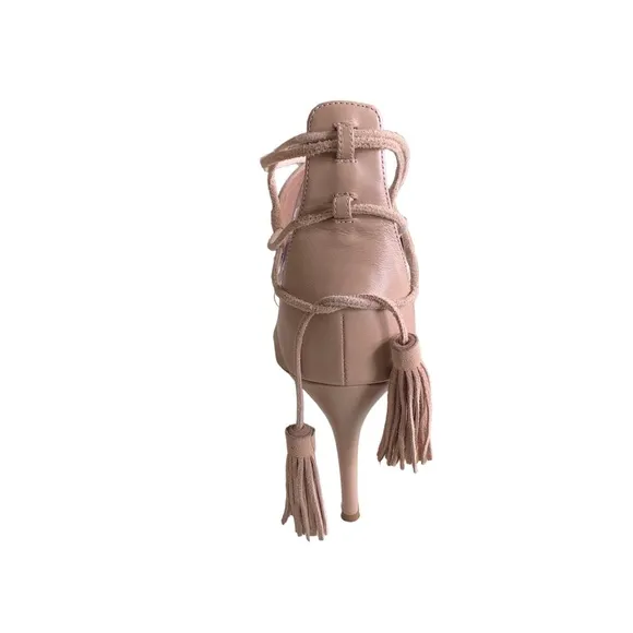 AQUAZURRA FIRENZE NEUTRAL LEATHER TUSSLE HEELED SANDALS