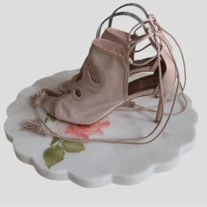 AQUAZURRA FIRENZE NEUTRAL LEATHER TUSSLE HEELED SANDALS