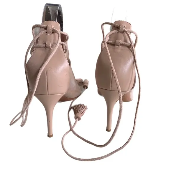 AQUAZURRA FIRENZE NEUTRAL LEATHER TUSSLE HEELED SANDALS