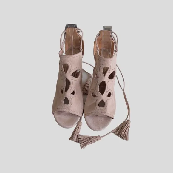 AQUAZURRA FIRENZE NEUTRAL LEATHER TUSSLE HEELED SANDALS