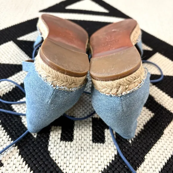 Aquazzura Belgravia Flat Lace Up Espadrilles in Light Denim Blue Size 6
