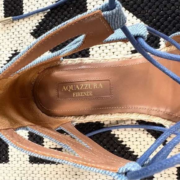 Aquazzura Belgravia Flat Lace Up Espadrilles in Light Denim Blue Size 6