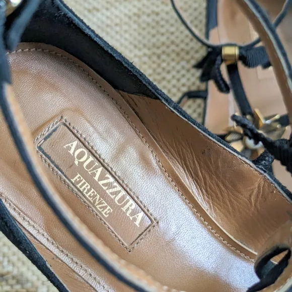 Aquazzura Black Suede Strappy Ballet Flats