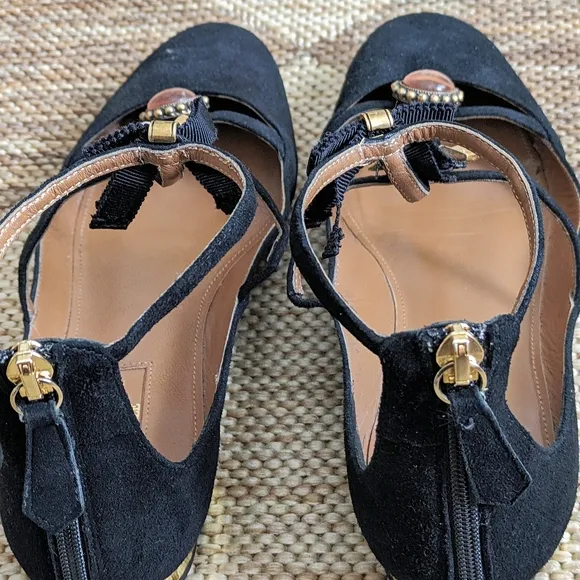 Aquazzura Black Suede Strappy Ballet Flats