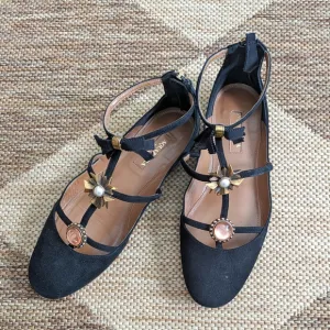 Aquazzura Black Suede Strappy Ballet Flats