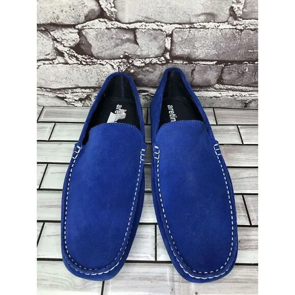 Aretina Shoes Blue Suede Leather Slip On Driving Loafers Men’s Sz 27.5 Mex/9M US