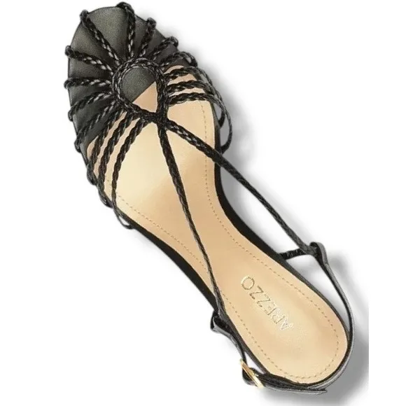 Arezzo Paola High Block Sandals Braided Straps Black Heels Size 9.5 $90