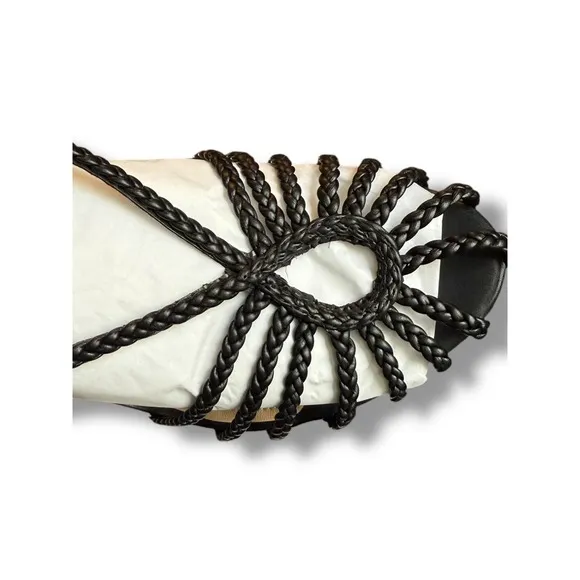 Arezzo Paola High Block Sandals Braided Straps Black Heels Size 9.5 $90