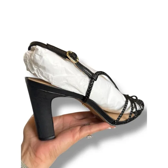 Arezzo Paola High Block Sandals Braided Straps Black Heels Size 9.5 $90