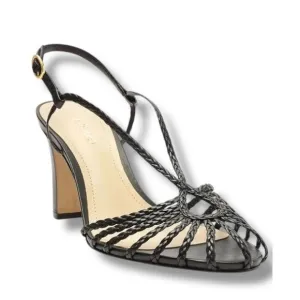 Arezzo Paola High Block Sandals Braided Straps Black Heels Size 9.5 $90