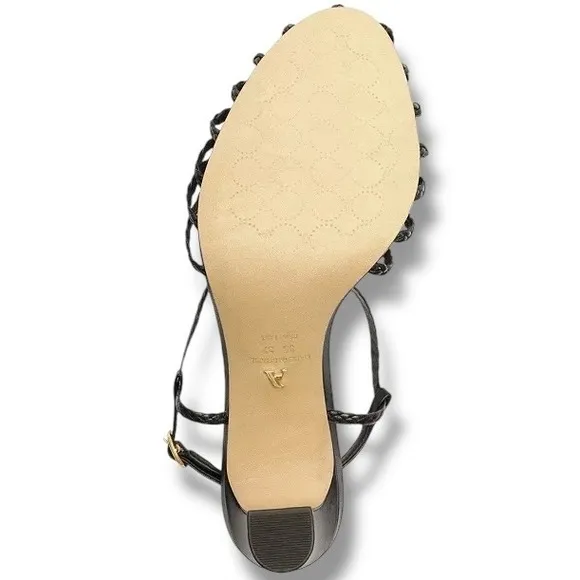 Arezzo Paola High Block Sandals Braided Straps Black Heels Size 9.5 $90