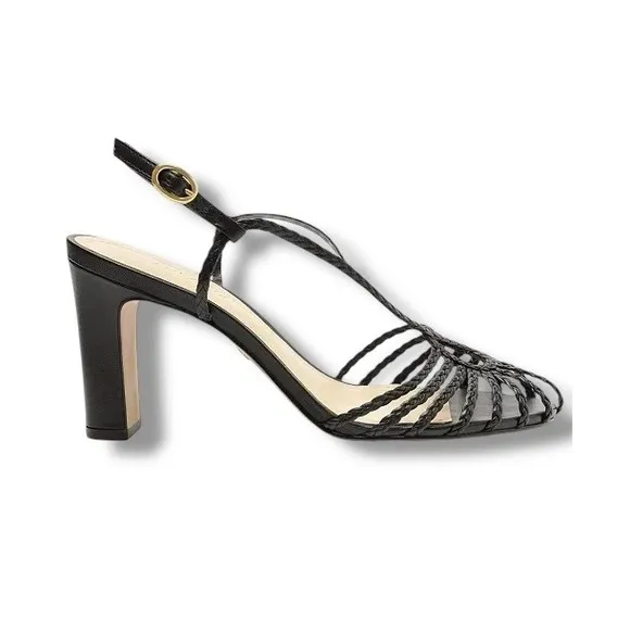 Arezzo Paola High Block Sandals Braided Straps Black Heels Size 9.5 $90