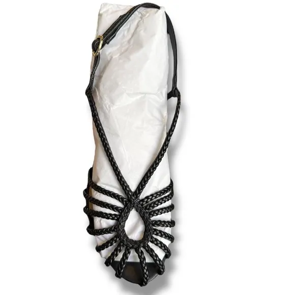Arezzo Paola High Block Sandals Braided Straps Black Heels Size 9.5 $90