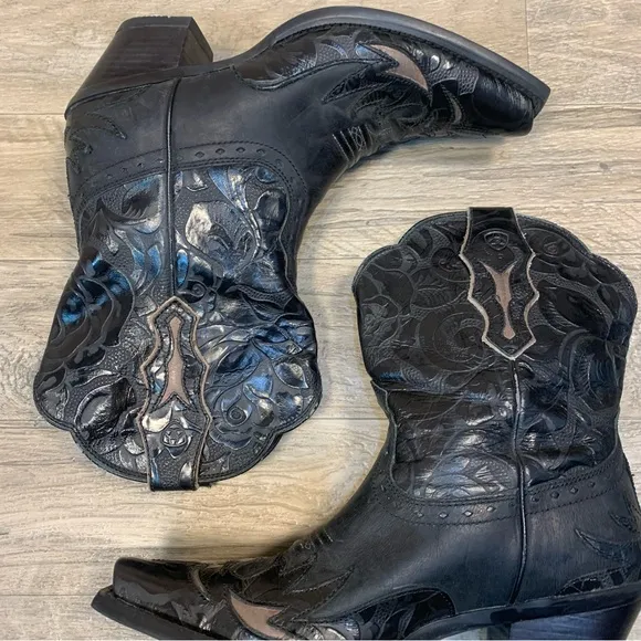 Ariat DAHLIA Snip Tow Rose Print Western Cowgirl Mid Calf Leather Boots