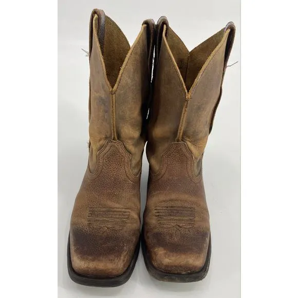 Ariat Ramble kid size 2 Brown Leather Western Square Toe mid calf pull on Boots