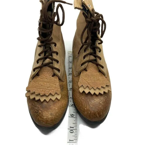 Ariat Western Boots Women's Kilties Ropers Tan Lace Up Mid-Calf Tasseled size 7