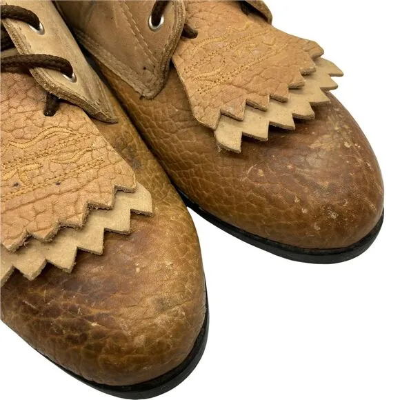 Ariat Western Boots Women's Kilties Ropers Tan Lace Up Mid-Calf Tasseled size 7