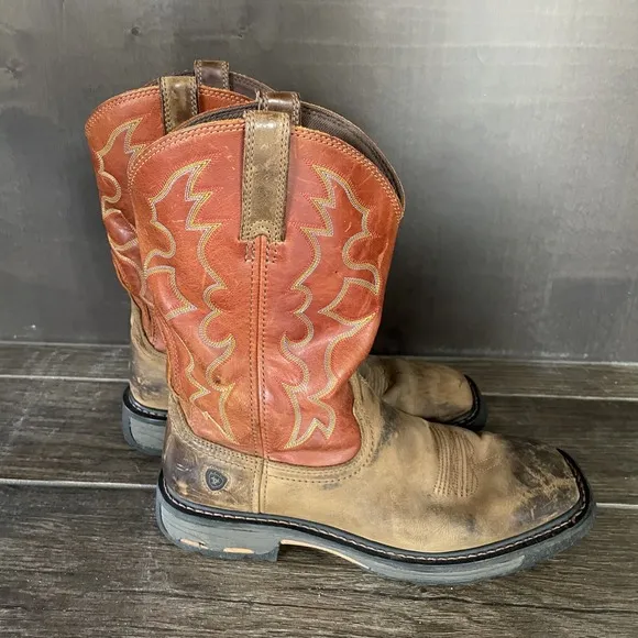 Ariat WorkHog Mens 11 D Work Boots Brown Mid Calf Leather Cowboy 10005888