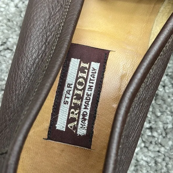 Artioli Brown Pebbled Leather Penny Loafers Men’s size 7D ~ Hand Made in Italy