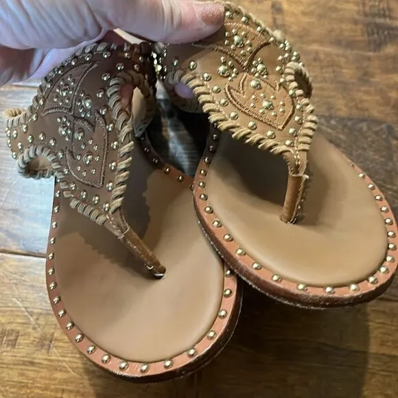 ASH Ball-Studded Embroidered Leather Phedra Sandal, size 8