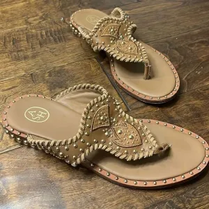 ASH Ball-Studded Embroidered Leather Phedra Sandal, size 8