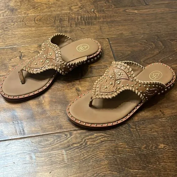 ASH Ball-Studded Embroidered Leather Phedra Sandal, size 8
