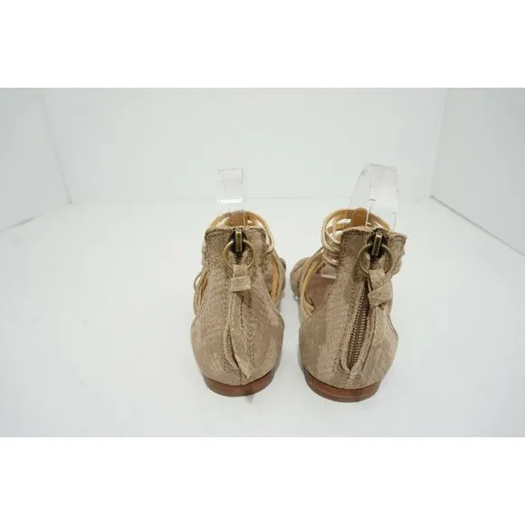 Ash Mani Flat Studded Ankle Strap T-Strap Sandal Python Brown Leather US 6.5 M