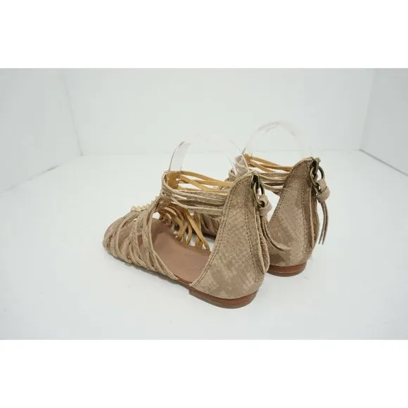 Ash Mani Flat Studded Ankle Strap T-Strap Sandal Python Brown Leather US 6.5 M