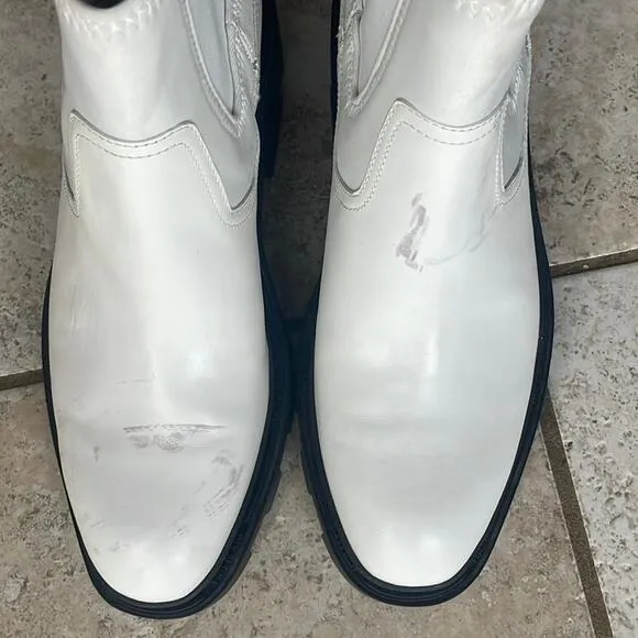 Ash Mastro Leather Pull-On Combat Boots White