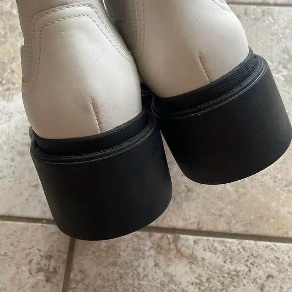 Ash Mastro Leather Pull-On Combat Boots White