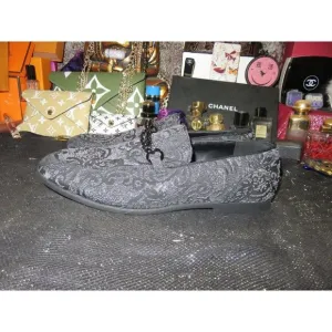 ASOS Jacquard Charcoal Velvet Chain Embellished Driving Loafers Moccasins size 9