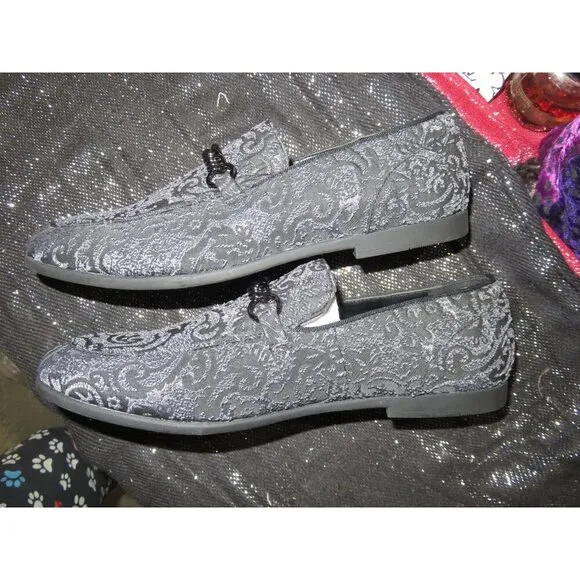 ASOS Jacquard Charcoal Velvet Chain Embellished Driving Loafers Moccasins size 9