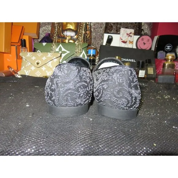 ASOS Jacquard Charcoal Velvet Chain Embellished Driving Loafers Moccasins size 9