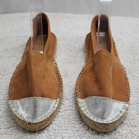 ATELIER ALIENOR ESPADRILLE TAN SILVER LEATHER CAP-TOE FLAT SANDALS SIZE 40 NWOB