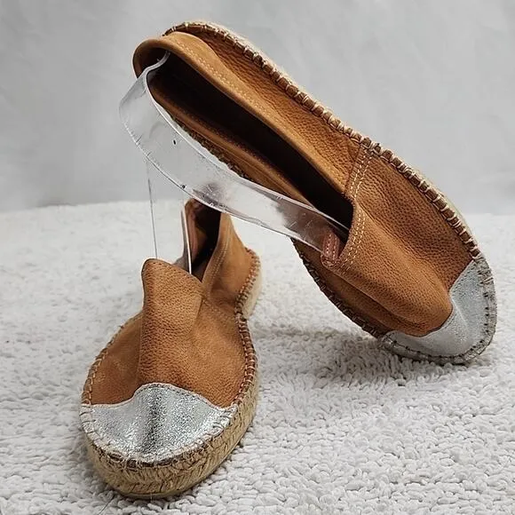 ATELIER ALIENOR ESPADRILLE TAN SILVER LEATHER CAP-TOE FLAT SANDALS SIZE 40 NWOB