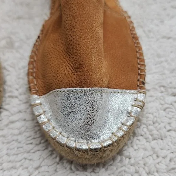 ATELIER ALIENOR ESPADRILLE TAN SILVER LEATHER CAP-TOE FLAT SANDALS SIZE 40 NWOB